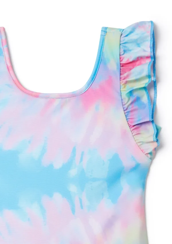 Cheap Spiral Tie Dye Ruffle Swimsuit Girls Swimwear