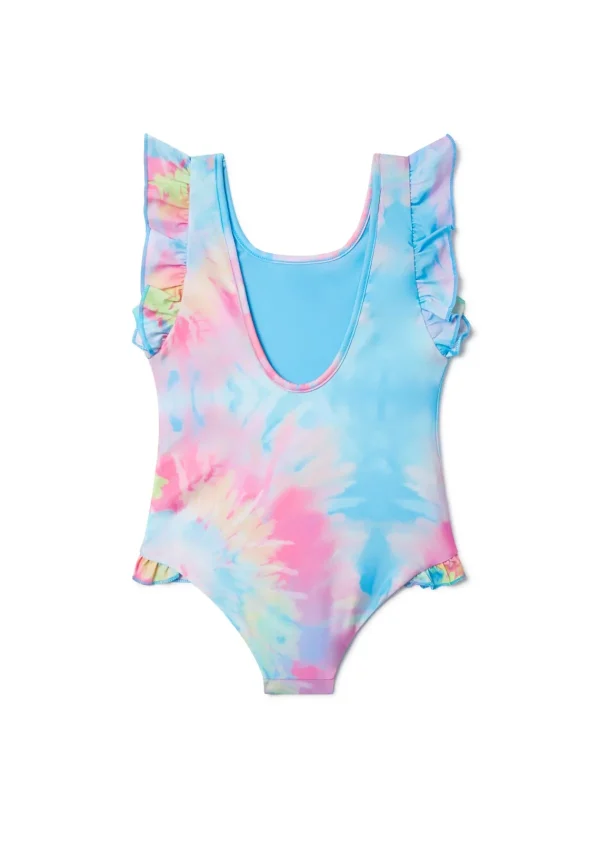 Cheap Spiral Tie Dye Ruffle Swimsuit Girls Swimwear